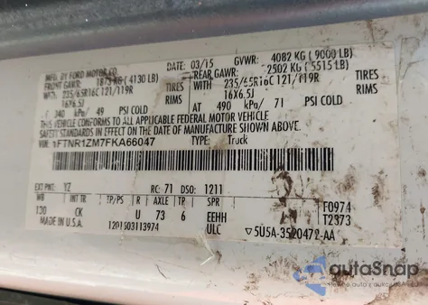 2015 Ford Transit-250 from USA, damaged, VIN 1FTNR1ZM7FKA66047